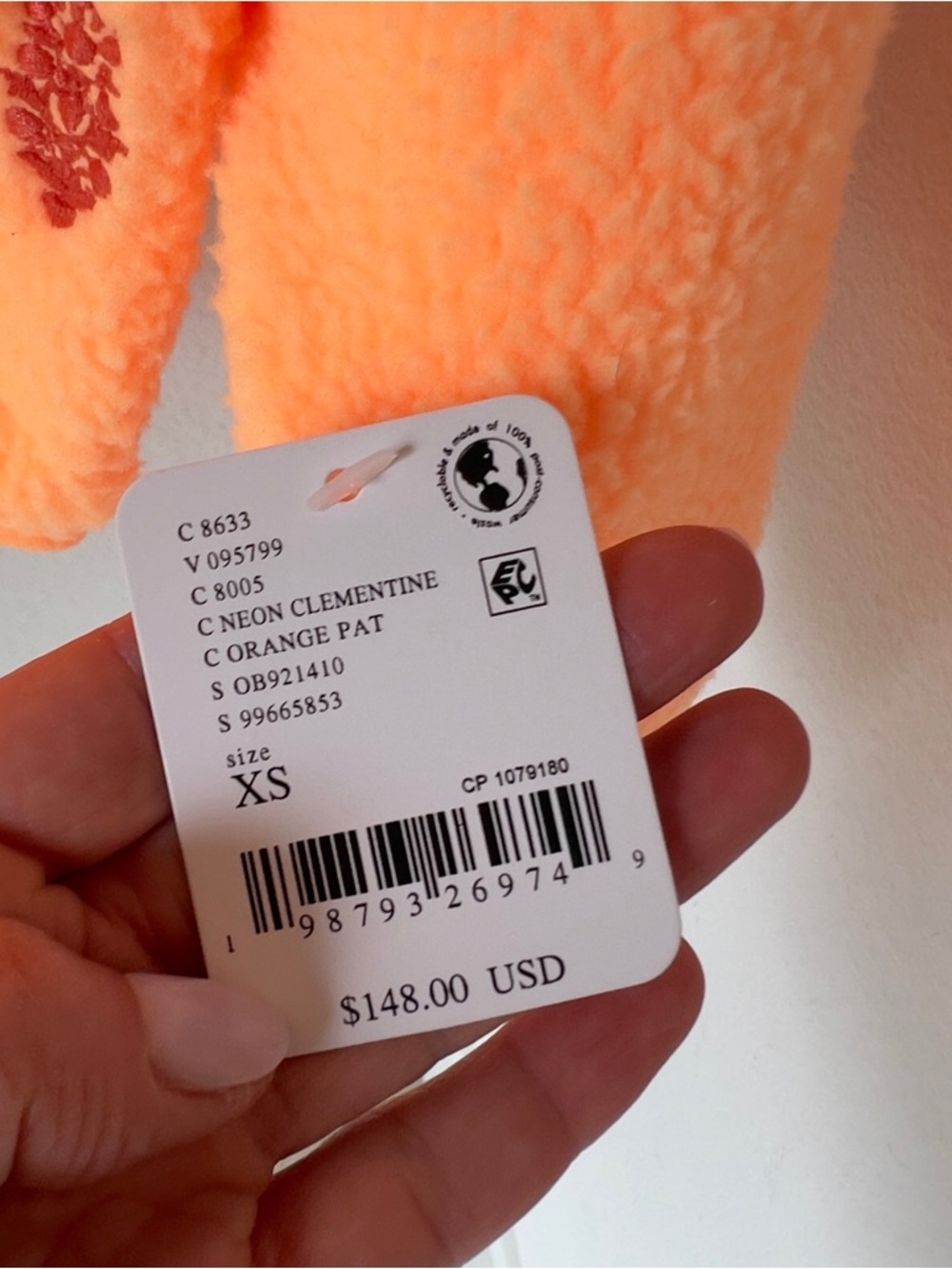 Free People Hit The Slopes Printed Fleece Jacket - Neon Clementine Orange - NWT - Picture 7 of 7